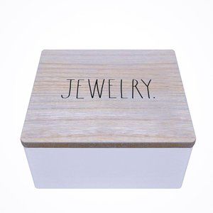 Rae Dunn White Jewelry Box with Natural Wood Lid